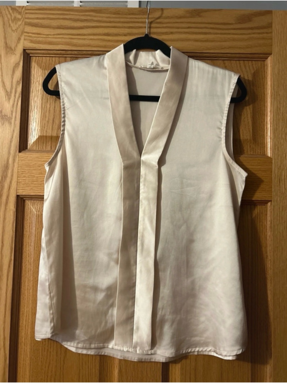 mine Cream Sleeveless Satin V-Neck Blouse